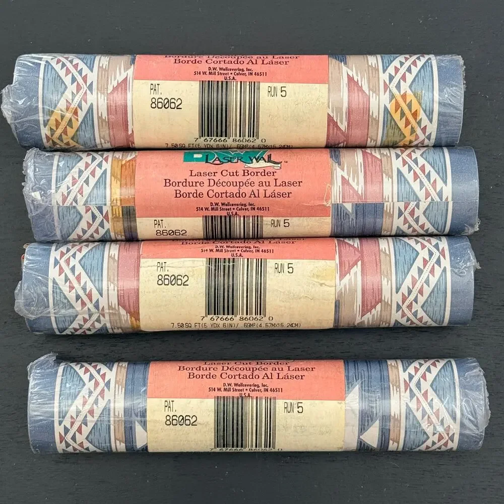 D.W. Laser Wal 86062 Wallpaper Border 6in x 5yd Lot 4 Southwest Aztec Vtg NOS